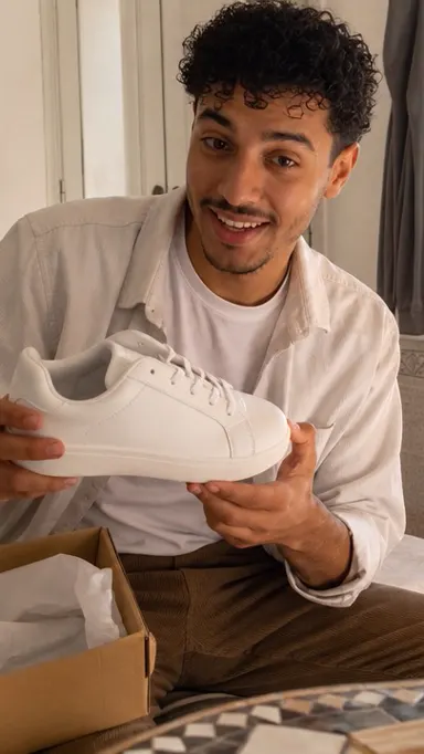 Darija creator unboxing sneakers in Casablanca