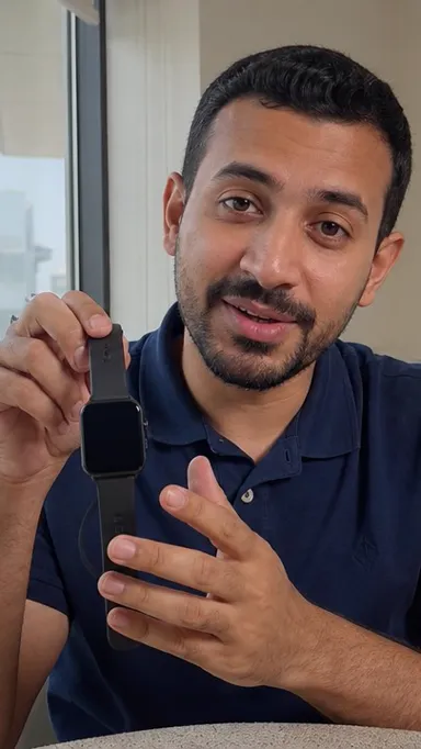 English-speaking creator showing a smartwatch in Doha